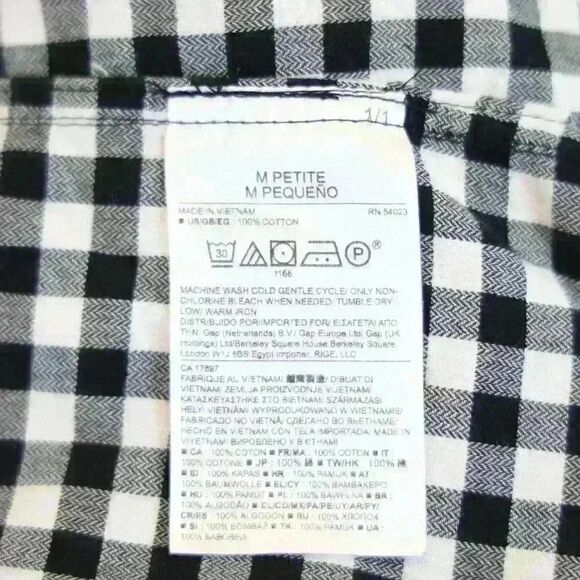 Banana Republic Black Gingham Button Up Long Sleeve Shirt Size Medium Petite - Picture 6 of 8